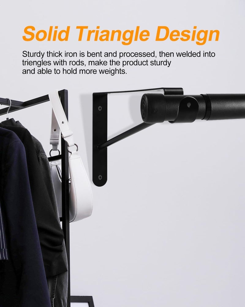 Supforce 6 Pack Closet Rod Bracket Heavy Duty, Wall Mounted Closet Shelf Brackets, Metal Closet Shelf Brackets with Rod Support, Black - Image 5